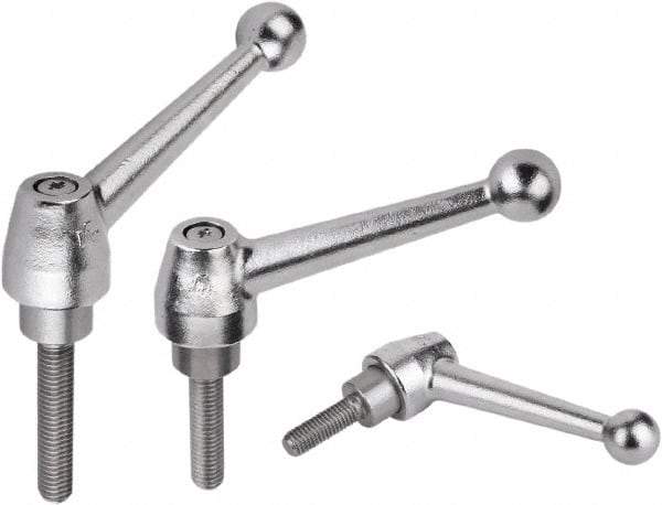 KIPP - M16, Steel Threaded Stud Adjustable Clamping Handle - 1.1811" Thread Length, Silver Handle with Threaded Stud - Exact Tool & Supply