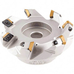 Iscar - 59.4, 60.7, 62.1mm Cut Diam, 22mm Arbor Hole, 2.5mm Max Depth of Cut, 42° Indexable Chamfer & Angle Face Mill - 4 Inserts, OE.. 060405\xB6OEMW 060405-AETN\xB6REMT 1505-LM-76 Insert, Right Hand Cut, 4 Flutes, Through Coolant, Series Heliocto - Exact Tool & Supply