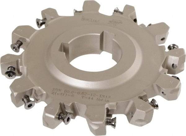 Iscar - Arbor Hole Connection, 0.62" Cutting Width, 1.3" Depth of Cut, 5" Cutter Diam, 1-1/2" Hole Diam, 6 Tooth Indexable Slotting Cutter - SDN-XN13 Toolholder, XNMU 13 Insert, Neutral Cutting Direction - Exact Tool & Supply