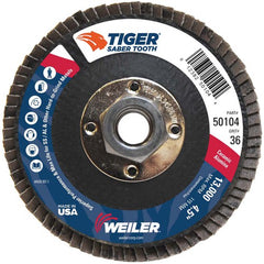 ‎4-1/2″ Saber Tooth Ceramic Abrasive Flap Disc, Angled, Phenolic Back,36C, 5/8″-11 UNC Nut - Exact Tool & Supply