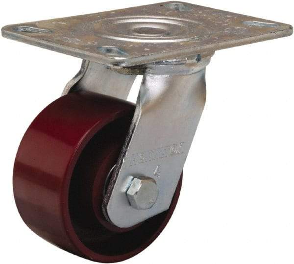 Hamilton - 4" Diam x 2" Wide x 5-5/8" OAH Top Plate Mount Swivel Caster - Cast Iron, 900 Lb Capacity, Sealed Precision Ball Bearing, 4-1/2 x 6-1/4" Plate - Exact Tool & Supply