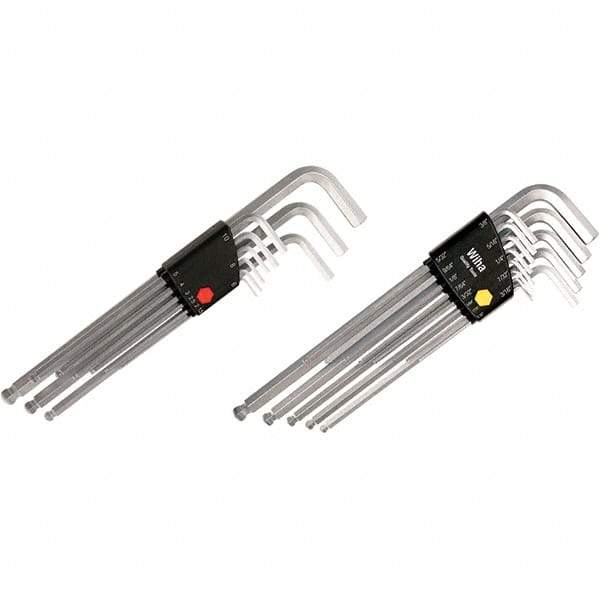 Wiha - 22 Piece, L-Key Long Arm Ball End Hex Key Set - 1.5 to 10mm Range, Chrome Vanadium Molybdenum - Exact Tool & Supply