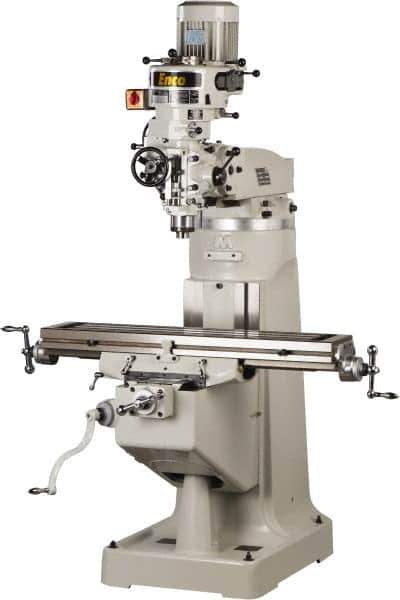 Enco - 9" Table Width x 42" Table Length, Step Pulley Control, 1 Phase Knee Milling Machine - R8 Spindle Taper, 3 hp - Exact Tool & Supply