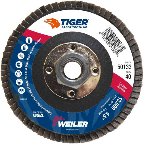 ‎4-1/2 Saber Tooth High Density Ceramic Abrasive, 40C, 5/8″-11 UNC Nut - Exact Tool & Supply