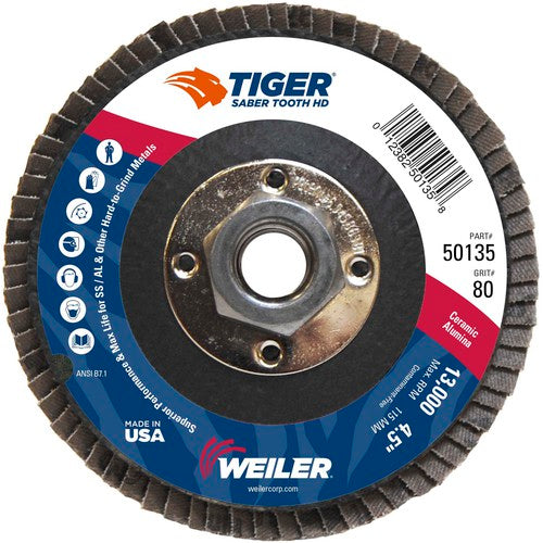 ‎4-1/2 Saber Tooth High Density Ceramic Abrasive, 80C, 5/8″-11 UNC Nut - Exact Tool & Supply