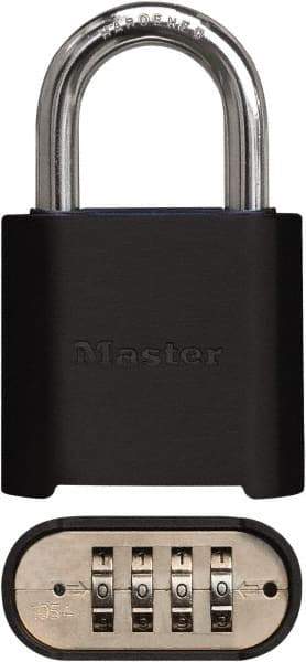 Master Lock - 2" Body Width x 3" Body Height, 1" Shackle Clearance, Powder Coating Combination Lock - 5/16" Shackle Diam, 1" Shackle Width, Set Your Own 4 Digit Combination - Exact Tool & Supply
