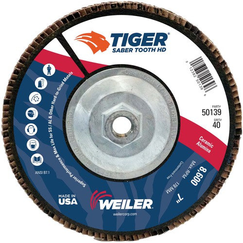 7″ Saber Tooth High Density Ceramic Abrasive, 40C, 5/8″-11 UNC Nut - Exact Tool & Supply