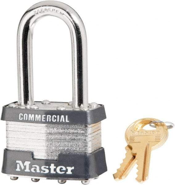 Master Lock - 1-1/2" Shackle Clearance, Keyed Alike Laminated Steel Padlock - 5/16" Shackle Diam, Steel - Exact Tool & Supply