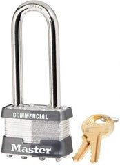 Master Lock - 2-1/2" Shackle Clearance, Keyed Different Laminated Steel Padlock - 5/16" Shackle Diam, Steel - Exact Tool & Supply