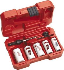 Milwaukee Tool - 7 Piece, 3/4" to 1-1/4" Saw Diam, Automotive Hole Saw Kit - Bi-Metal, Toothed Edge, Includes 5 Hole Saws - Exact Tool & Supply