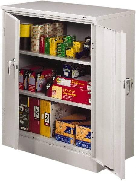 Tennsco - 3 Shelf Locking Storage Cabinet - Steel, 36" Wide x 18" Deep x 42" High, Champagne/Putty - Exact Tool & Supply