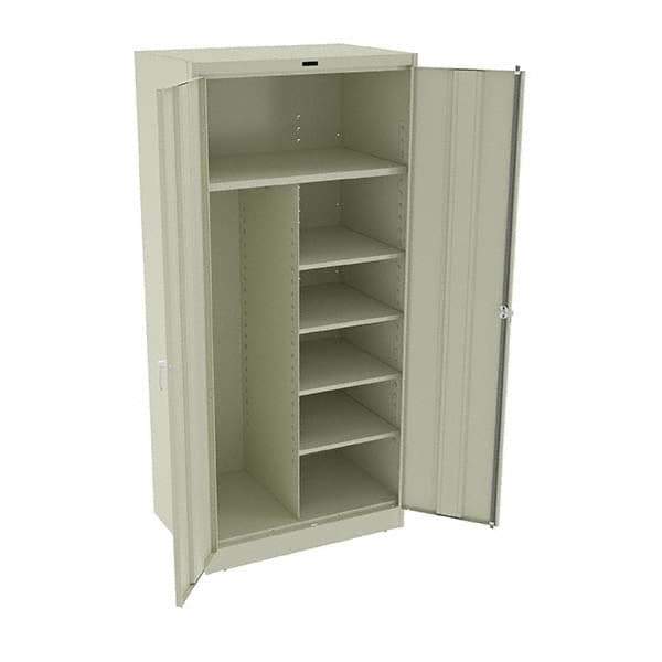 Tennsco - 6 Shelf Combination Storage Cabinet - Steel, 36" Wide x 24" Deep x 78" High, Champagne/Putty - Exact Tool & Supply