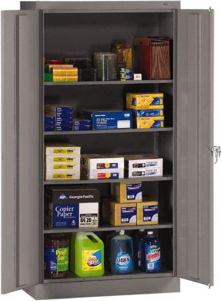 Tennsco - 5 Shelf Locking Storage Cabinet - Steel, 36" Wide x 18" Deep x 72" High, Medium Gray - Exact Tool & Supply