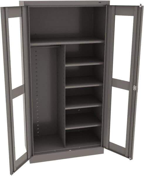 Tennsco - 6 Shelf Combination Storage Cabinet - Steel, 36" Wide x 18" Deep x 72" High, Medium Gray - Exact Tool & Supply