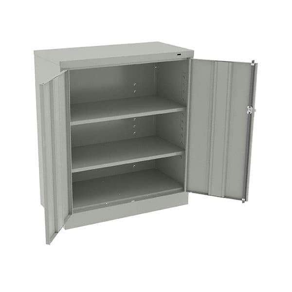 Tennsco - 3 Shelf Locking Storage Cabinet - Steel, 36" Wide x 18" Deep x 42" High, Light Gray - Exact Tool & Supply