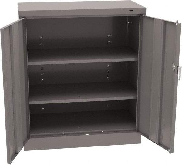 Tennsco - 3 Shelf Locking Storage Cabinet - Steel, 36" Wide x 18" Deep x 42" High, Medium Gray - Exact Tool & Supply