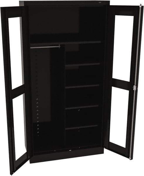 Tennsco - 6 Shelf Combination Storage Cabinet - Steel, 36" Wide x 18" Deep x 72" High, Black - Exact Tool & Supply