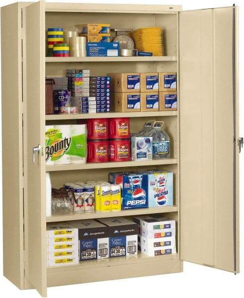 Tennsco - 5 Shelf Locking Storage Cabinet - Steel, 48" Wide x 18" Deep x 78" High, Sand - Exact Tool & Supply