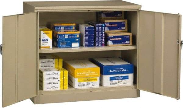 Tennsco - 2 Shelf Locking Storage Cabinet - Steel, 48" Wide x 24" Deep x 42" High, Sand - Exact Tool & Supply