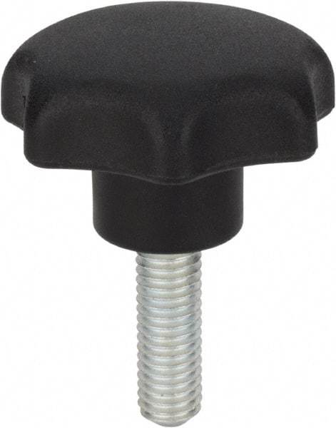 Morton Machine Works - 1.97" Head Diam, 7 Point Scalloped Knob - 3/8-16 Stem, Thermoplastic, Black - Exact Tool & Supply