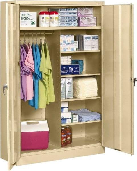 Tennsco - 6 Shelf Wardrobe Storage Cabinet - Steel, 48" Wide x 24" Deep x 78" High, Sand - Exact Tool & Supply