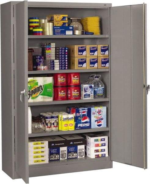 Tennsco - 5 Shelf Locking Storage Cabinet - Steel, 48" Wide x 18" Deep x 78" High, Medium Gray - Exact Tool & Supply