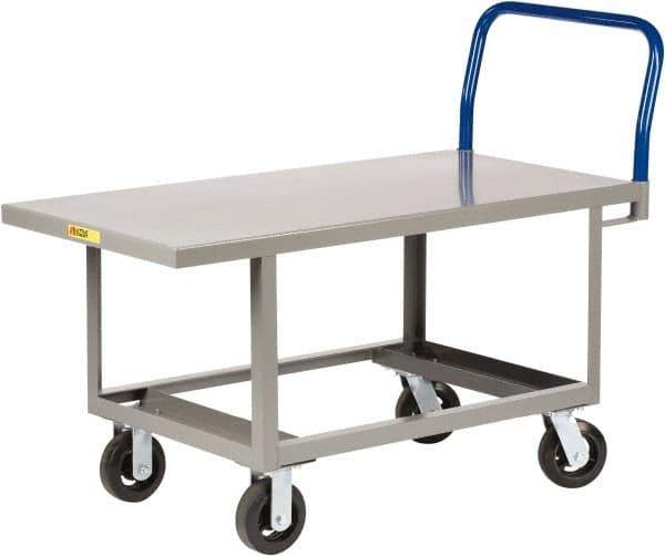 Little Giant - 2,000 Lb Capacity Steel 6-Wheeled Platform Truck - Steel Deck, 24" OAW, 48" Platform Length, Mold On Rubber Casters - Exact Tool & Supply
