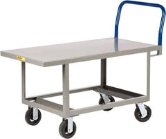 Little Giant - 2,000 Lb Capacity Steel 6-Wheeled Platform Truck - Steel Deck, 24" OAW, 48" Platform Length, Mold On Rubber Casters - Exact Tool & Supply