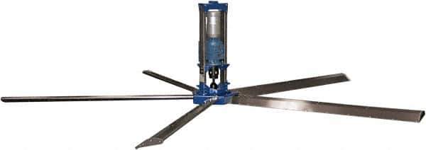 Patterson Fan - 5 Blades, 24' Blade Length, 400,867 CFM High Performance Industrial Ceiling Fan - 48 RPM, 230V, 6.2 Amps, Blue & Silver - Exact Tool & Supply