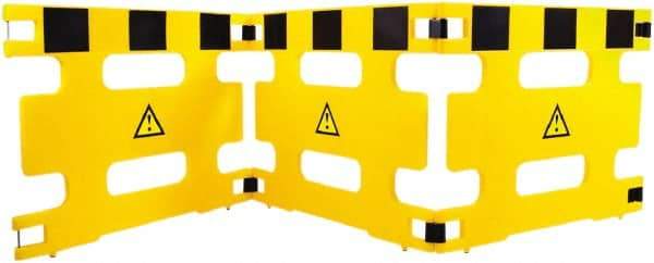 Made in USA - 36" High Folding Barricade - Plastic, Black & Yellow - Exact Tool & Supply
