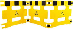 Made in USA - 36" High Folding Barricade - Plastic, Black & Yellow - Exact Tool & Supply