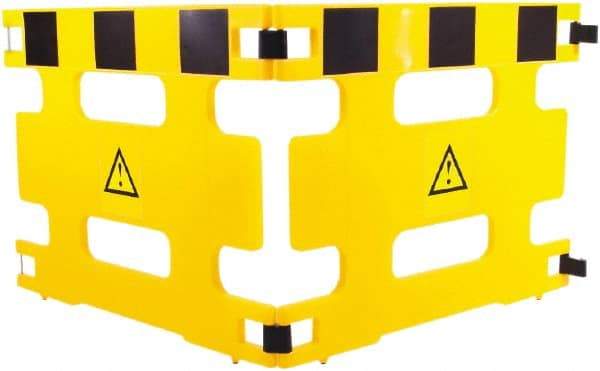 Made in USA - 36" High Folding Barricade - Plastic, Black & Yellow - Exact Tool & Supply