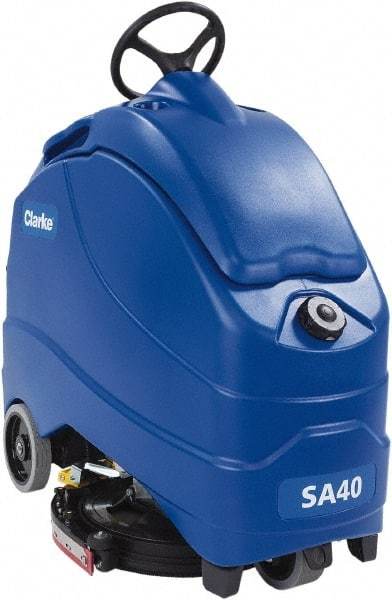Clarke - 20" Cleaning Width, Battery Powered Floor Scrubber - 0.66 hp, 140 RPM, 12 Gal Tank Capacity, Series SA40 - Exact Tool & Supply