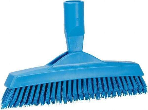 Vikan - 1.6" Bristle Length, Polyester Utility Scrub Brush - 9" Long x 1-1/2" Wide Head, 9-1/4" OAL, European Threaded Handle, Blue, Polypropylene Block - Exact Tool & Supply