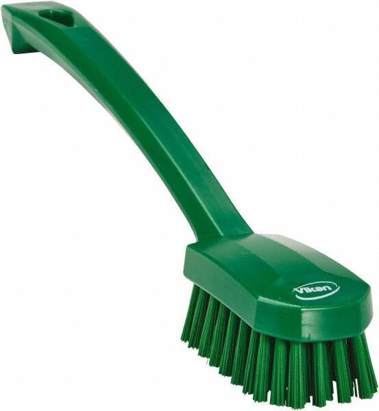 Vikan - 0.8" Bristle Length, Polyester Food Service Brush - 3" Long x 1.6" Wide Head, 10.2" OAL, Ergonomic Handle, Green, Polypropylene Block - Exact Tool & Supply