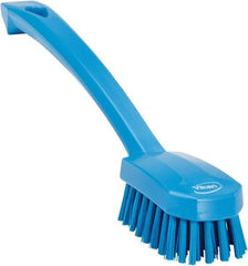 Vikan - 0.8" Bristle Length, Polyester Food Service Brush - 3" Long x 1.6" Wide Head, 10.2" OAL, Ergonomic Handle, Blue, Polypropylene Block - Exact Tool & Supply