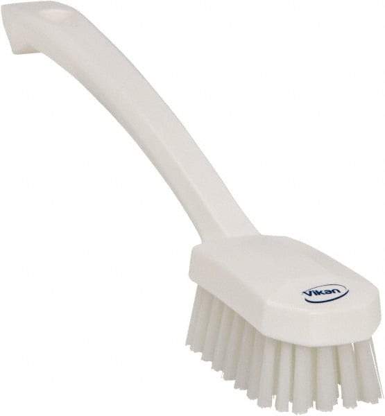 Vikan - 0.8" Bristle Length, Polyester Food Service Brush - 3" Long x 1.6" Wide Head, 10.2" OAL, Ergonomic Handle, White, Polypropylene Block - Exact Tool & Supply