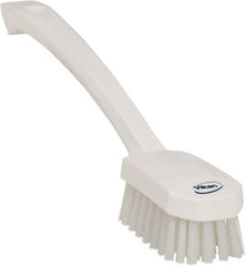 Vikan - 0.8" Bristle Length, Polyester Food Service Brush - 3" Long x 1.6" Wide Head, 10.2" OAL, Ergonomic Handle, White, Polypropylene Block - Exact Tool & Supply