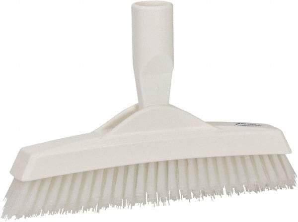 Vikan - 1.6" Bristle Length, Polyester Utility Scrub Brush - 9" Long x 1-1/2" Wide Head, 9-1/4" OAL, European Threaded Handle, White, Polypropylene Block - Exact Tool & Supply