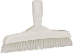 Vikan - 1.6" Bristle Length, Polyester Utility Scrub Brush - 9" Long x 1-1/2" Wide Head, 9-1/4" OAL, European Threaded Handle, White, Polypropylene Block - Exact Tool & Supply