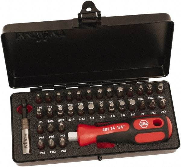 Wiha - Bit Set - 1/8 to 7/32" Hex, #1 to #3, 1/4" Drive, Phillips, Hex, Torx, Square, Pozidriv Point - Exact Tool & Supply