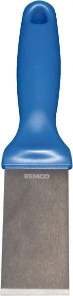 Remco - Stiff Stainless Steel Beveled Scraper - 1-1/2" Blade Width x 3-1/2" Blade Length, 5-13/32" Long Ergonomic Polypropylene Handle - Exact Tool & Supply