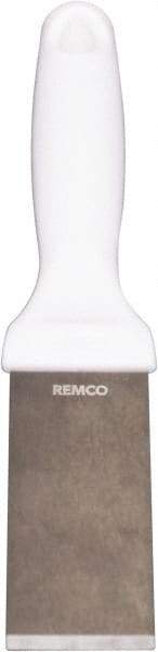 Remco - Stiff Stainless Steel Beveled Scraper - 1-1/2" Blade Width x 3-1/2" Blade Length, 5-13/32" Long Ergonomic Polypropylene Handle - Exact Tool & Supply