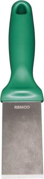 Remco - Stiff Stainless Steel Beveled Scraper - 1-1/2" Blade Width x 3-1/2" Blade Length, 5-13/32" Long Ergonomic Polypropylene Handle - Exact Tool & Supply
