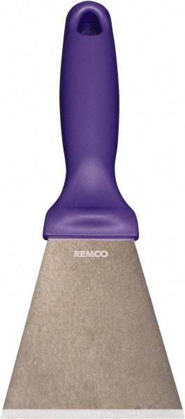 Remco - Stiff Stainless Steel Beveled Scraper - 3" Blade Width x 3-1/2" Blade Length, 5-13/32" Long Ergonomic Polypropylene Handle - Exact Tool & Supply