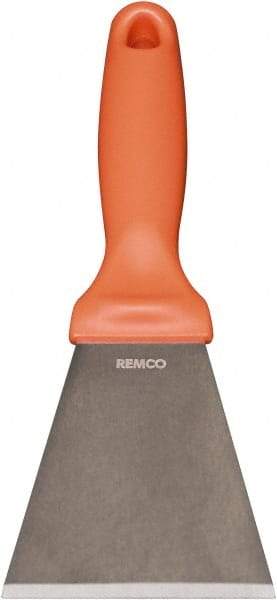 Remco - Stiff Stainless Steel Beveled Scraper - 3" Blade Width x 3-1/2" Blade Length, 5-13/32" Long Ergonomic Polypropylene Handle - Exact Tool & Supply