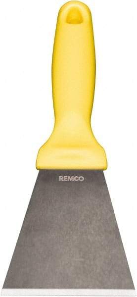 Remco - Stiff Stainless Steel Beveled Scraper - 3" Blade Width x 3-1/2" Blade Length, 5-13/32" Long Ergonomic Polypropylene Handle - Exact Tool & Supply
