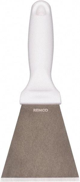 Remco - Stiff Stainless Steel Beveled Scraper - 3" Blade Width x 3-1/2" Blade Length, 5-13/32" Long Ergonomic Polypropylene Handle - Exact Tool & Supply