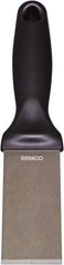 Remco - Stiff Stainless Steel Beveled Scraper - 1-1/2" Blade Width x 3-1/2" Blade Length, 5-13/32" Long Ergonomic Polypropylene Handle - Exact Tool & Supply