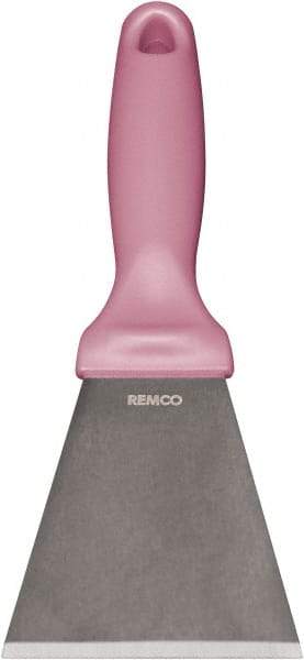 Remco - Stiff Stainless Steel Beveled Scraper - 1-1/2" Blade Width x 3-1/2" Blade Length, 5-13/32" Long Ergonomic Polypropylene Handle - Exact Tool & Supply